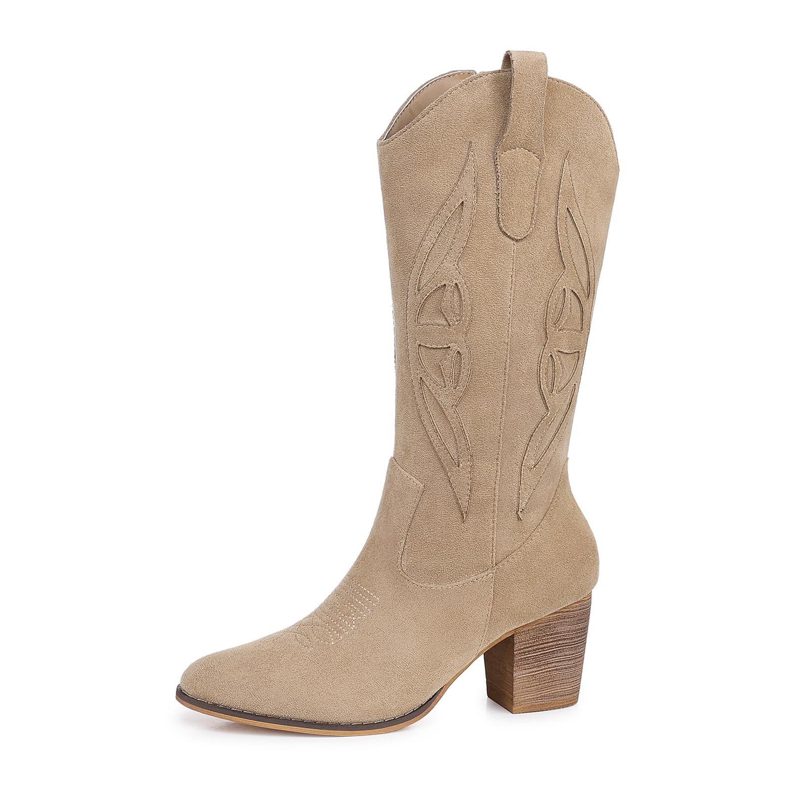 SHIBEVER Cowboy Boots for Women 2025: Black Mid Calf Cowgirl Boots Western Embroidered Country High Heel Round Toe Booties