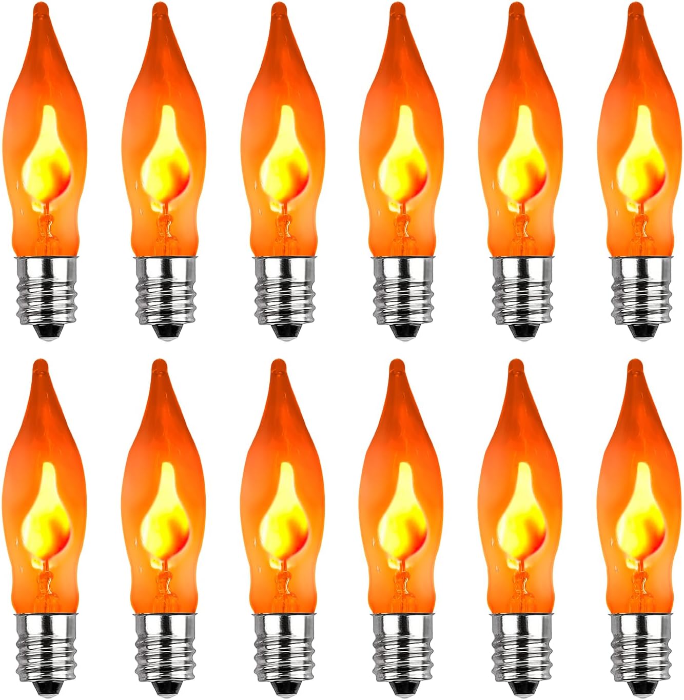Halloween Flicker Flame Light Bulbs, 12 Pack C7 Orange Flickering Light Bulbs, 1W E12 Flame