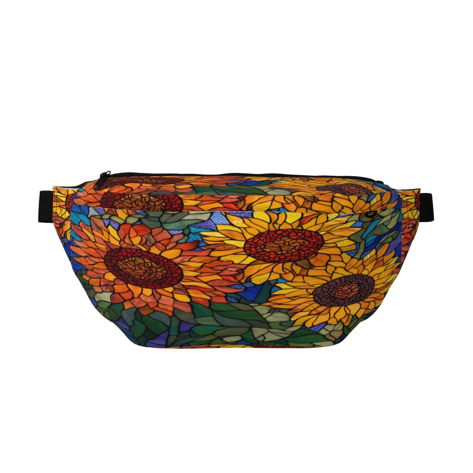 Sunflowers Stained Glass Fanny Pack For Women Man, Waist Belt Bag Crossbody For Sports Travel Hiking Running Jogging