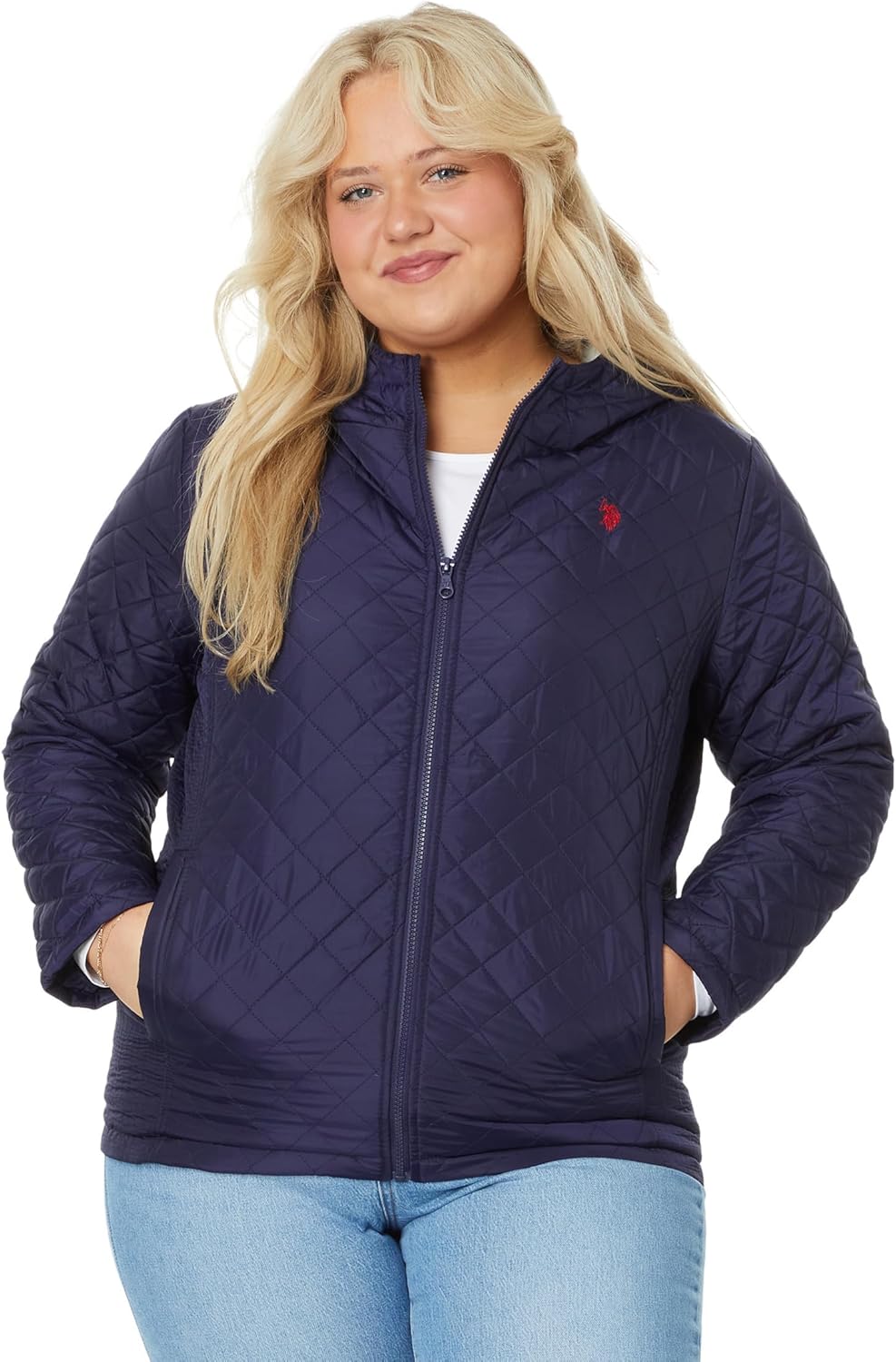 U.S. POLO ASSN. Plus Size Cozy Faux Fur Lined Diamond Quilted Hooded Puffer with Side Panel