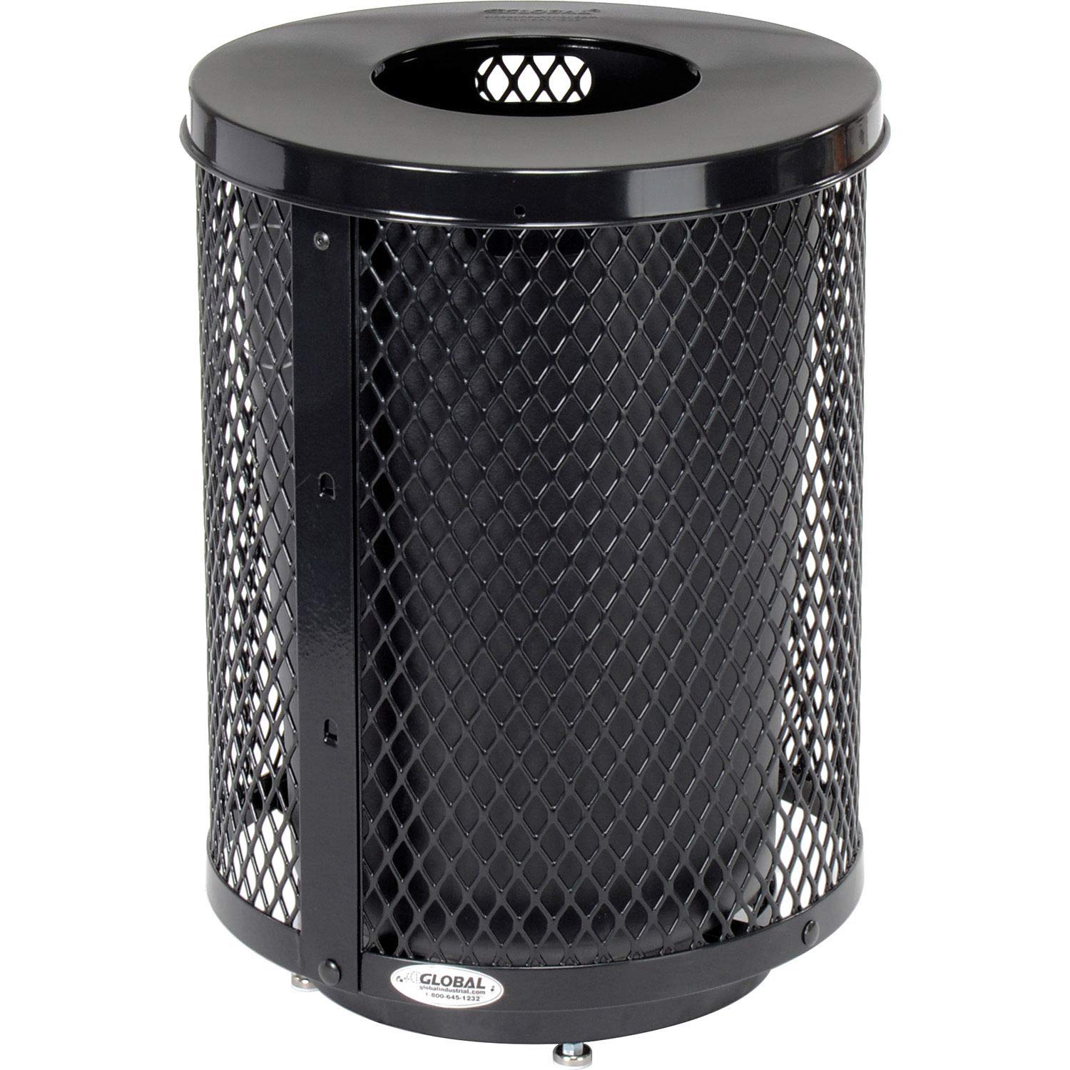 Global Industrial Outdoor Diamond Steel Trash Can with Flat Lid Raised Base and Plastic Liner 36 Gallon Capacity