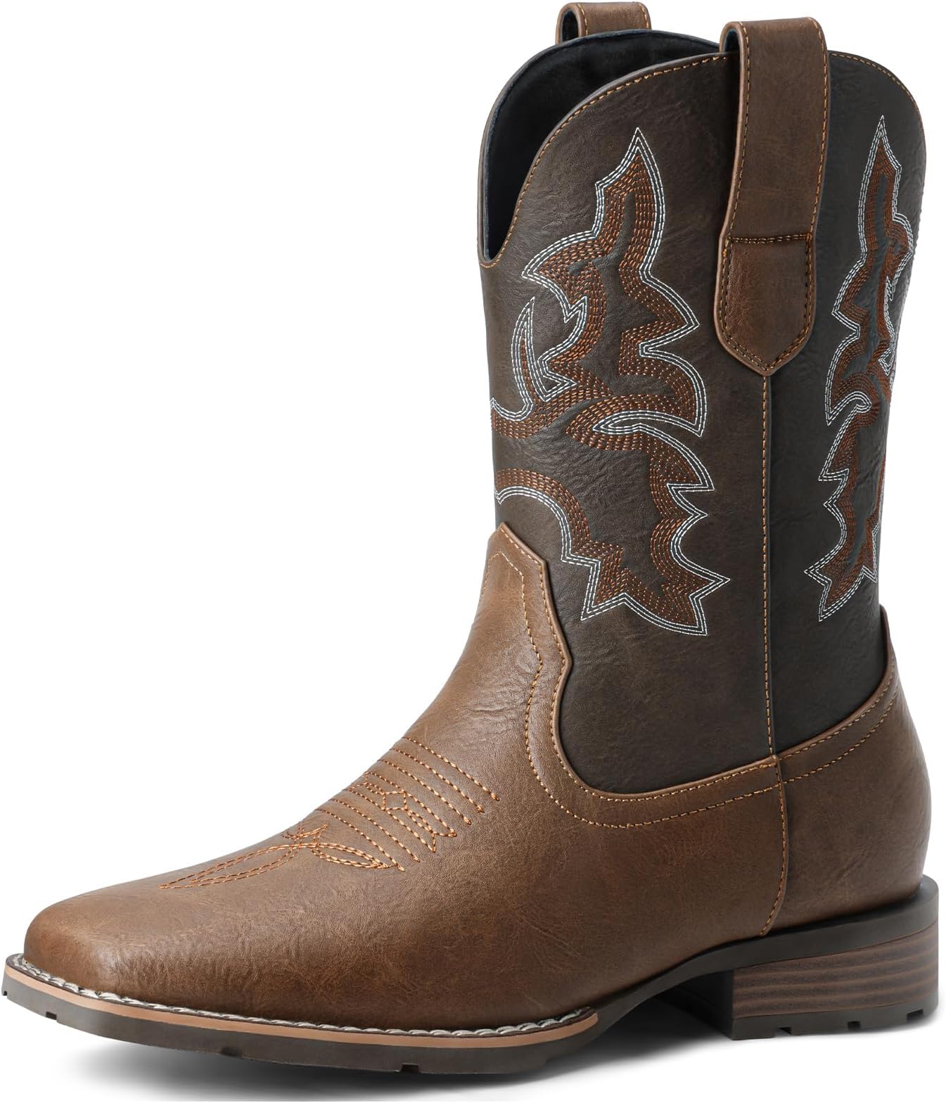 Suokdil Cowboy Boots for Men - Men's Western Boots with Embroidery, Slip Resistant Square Toe Chunky Heel, Durable and Fashionable Retro Classic Footwear for Spring and Fall
