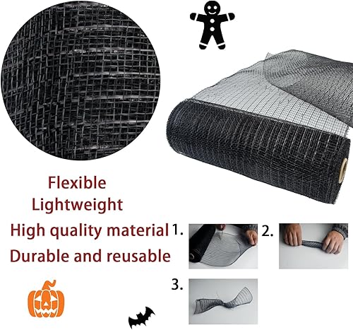 Miniatura 3 de Deco Mesh 10 pulgadas - Suministros de corona de malla Deco - Malla de arpillera de poliéster negro - Cinta de malla decorativa para hacer coronas,