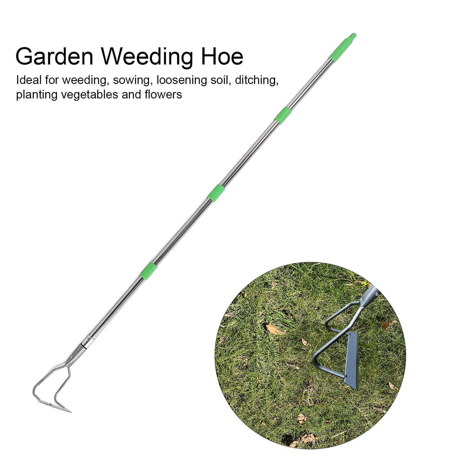 Zappa da giardino Zappa da diserbo Manico lungo Attrezzo da giardinaggio in acciaio inossidabile resistente ad altezza regolabile per terreni agricoli Perdere terreno Piantare