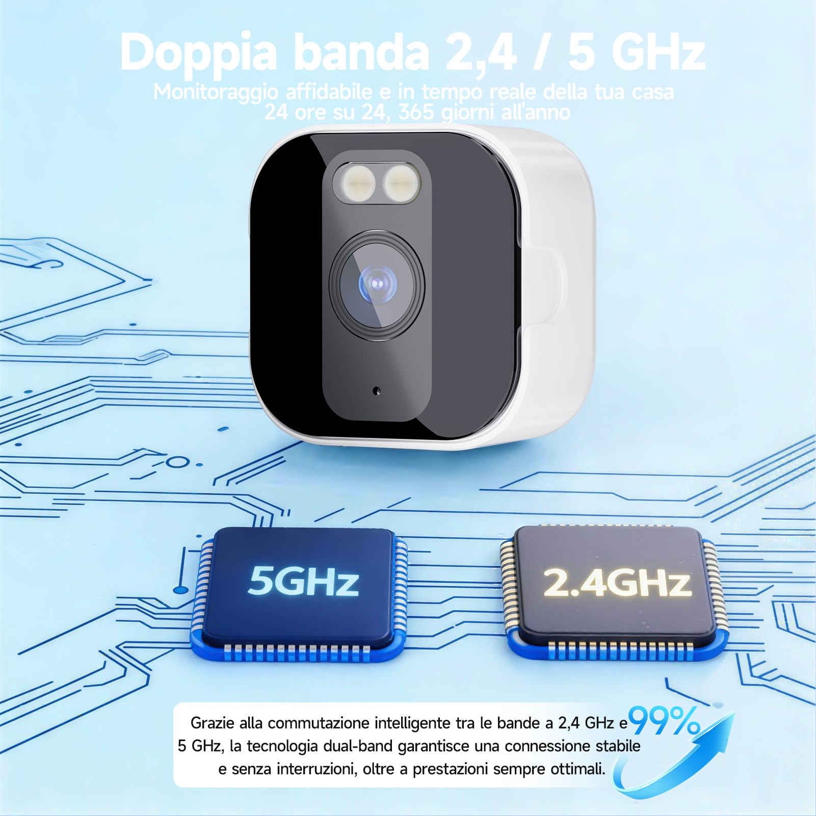 fanxiang 3 MP 2 K HD, telecamera di sorveglianza WiFi e Bluetooth, per telefono cellulare, telecamera di sorveglianza interna con visione notturna a colori, registrazione 24/7, sensore di movimento