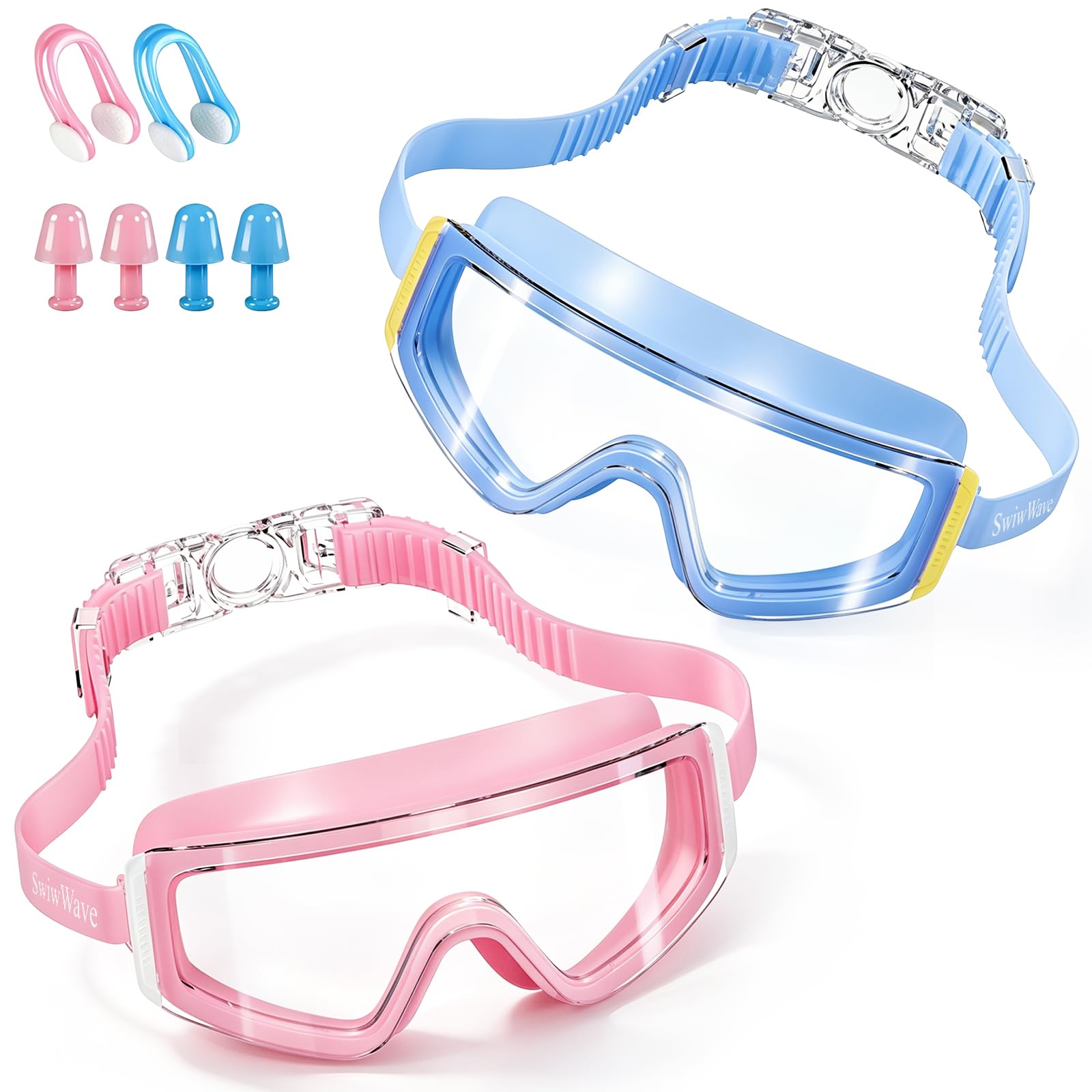 SwiwWave 2 Pack Kids Swimming Goggles Large Frame Soft Silicone Ages 3–15 — image 1