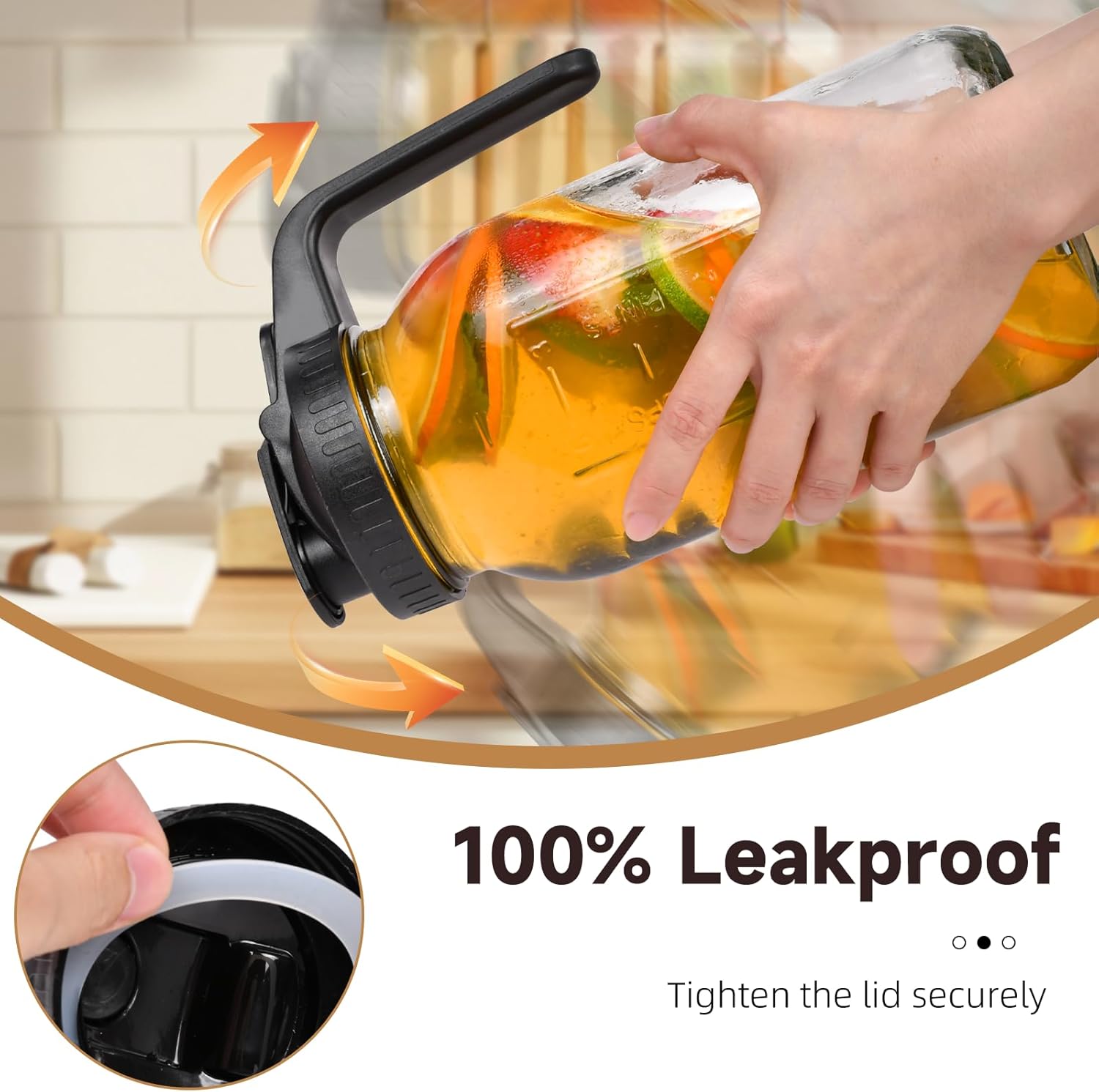 3 Pack 64oz Glass Mason Jar Pitcher with Airtight Lid and Handle – Wide Mouth, Leak-Proof, Ideal for Sun Tea, Cold Brew, Lemonade, Iced Coffee, Milk, and Water - Image 5