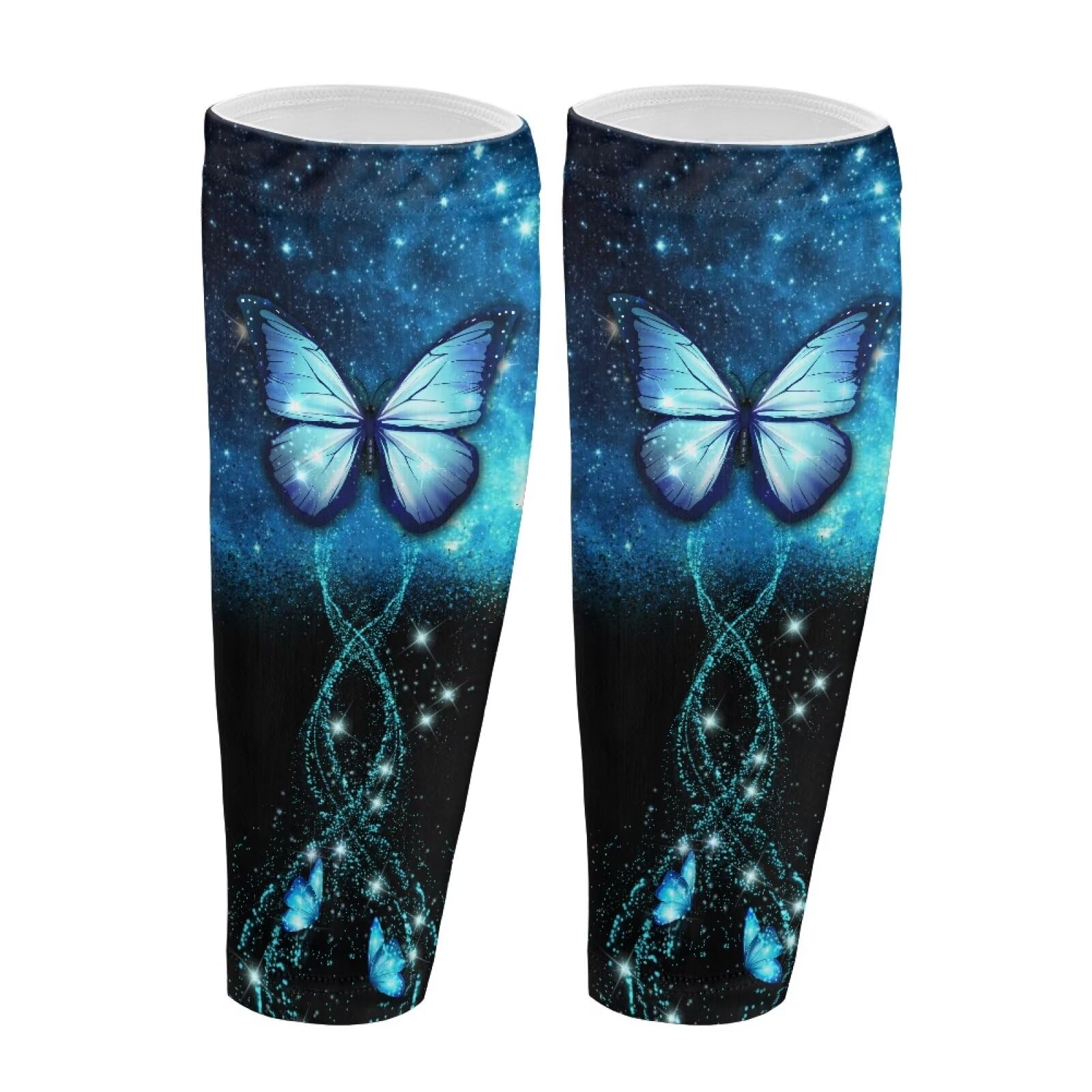 Psesaysky Butterfly Soccer Calf Sleeves for Men & Boys Football Leg Sleeves Reduces Muscle Swelling Elastic Footless Socks for Shin Splint Relief Footless Compression Stockings for Thin Leg Skin