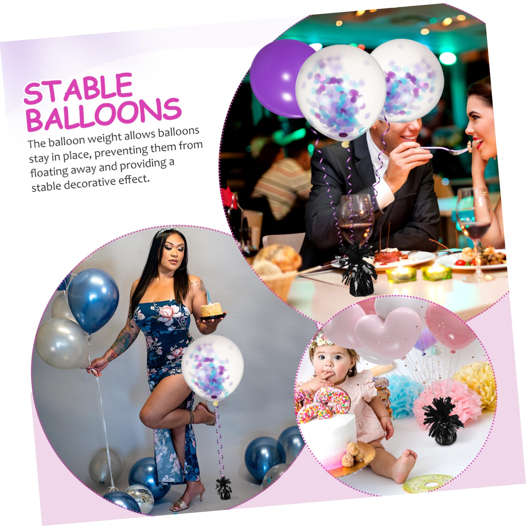 Pesetti per Palloncini, 8 Pezzi in Pet Nero, Resistenti ai Danni, Facili da Usare, per Matrimonio e Festa, Design Compatto e Lucido