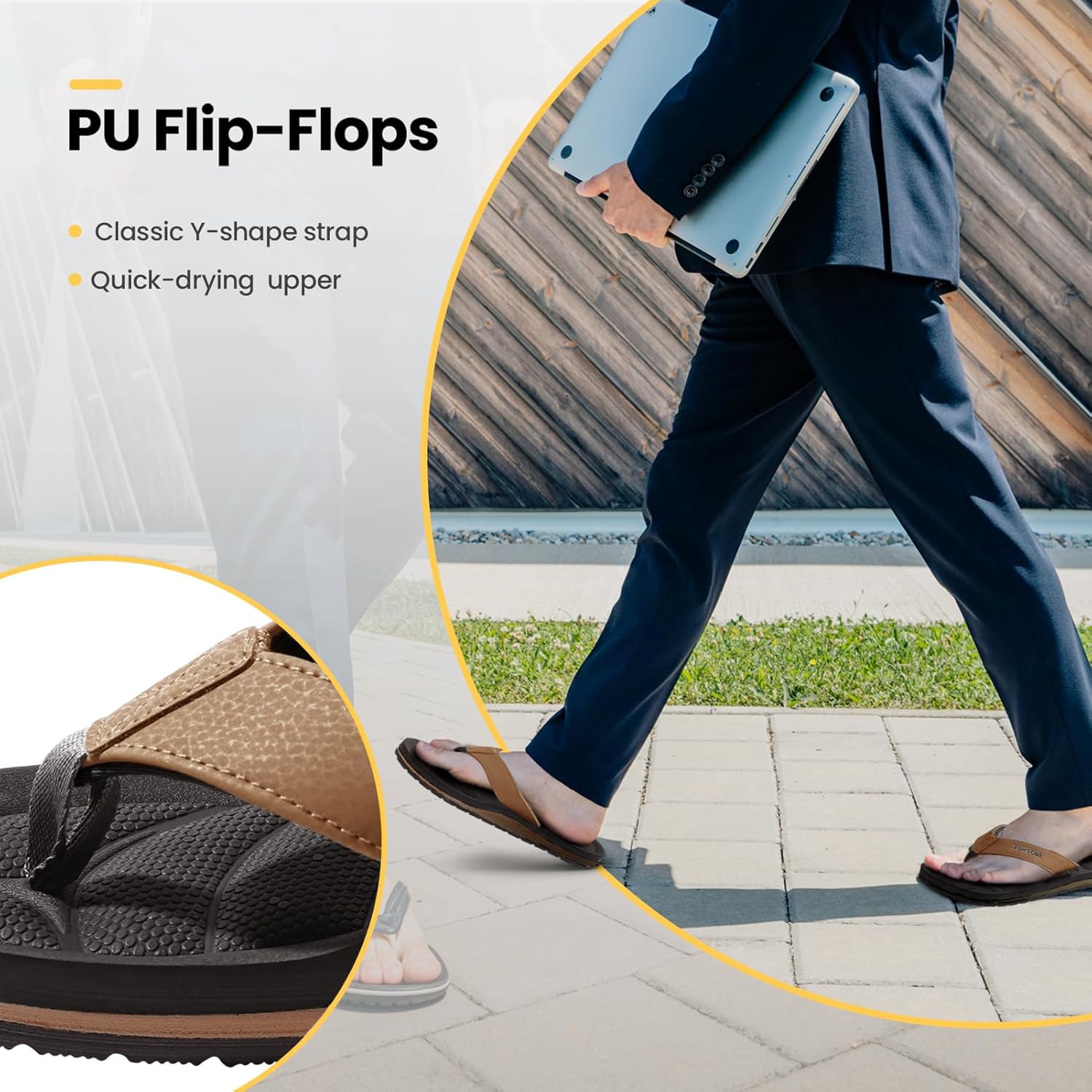 Mens Flip Flops - Comfort Arch Support Slides - Memory Foam Slip On Beach Sandals - Waterproof Open Toe Thong Slippers Summer Footwear - Image 6