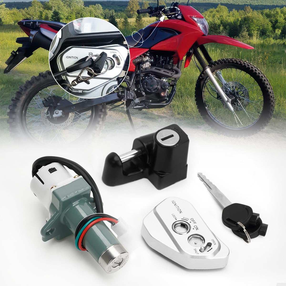 Ignition Key Switch Kit for Hawk 250 250cc, Motorcycle Ignition Lock Cylinder Ignition Starter On Off Switch Key Set