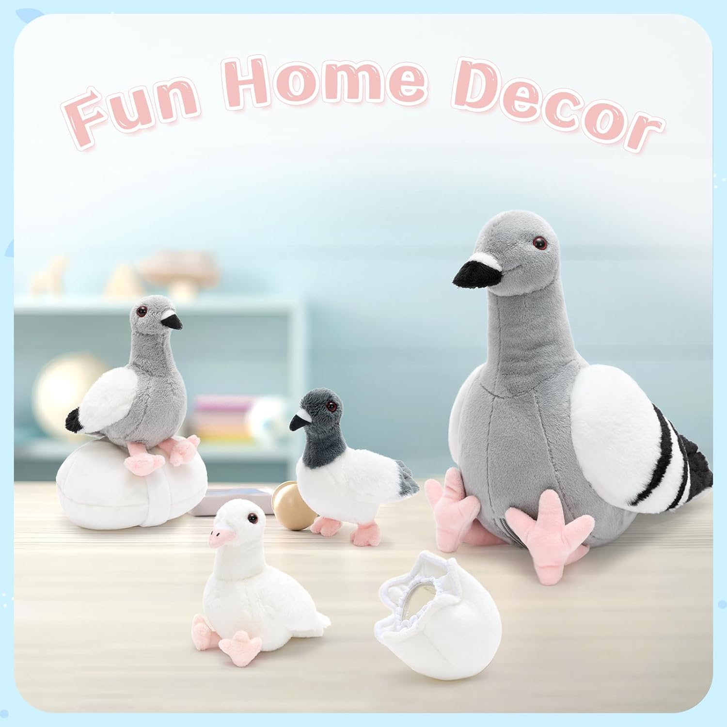 Tezituor Easter Pigeon Stuffed Animal Set, Cuddly Realistic Pigeon Plush Toy,Soft Dove Life-Like Bird Animal Plushie Doll for Kids Girls Boys on Valentines,Christmas, Birthday, Party Decor Grey