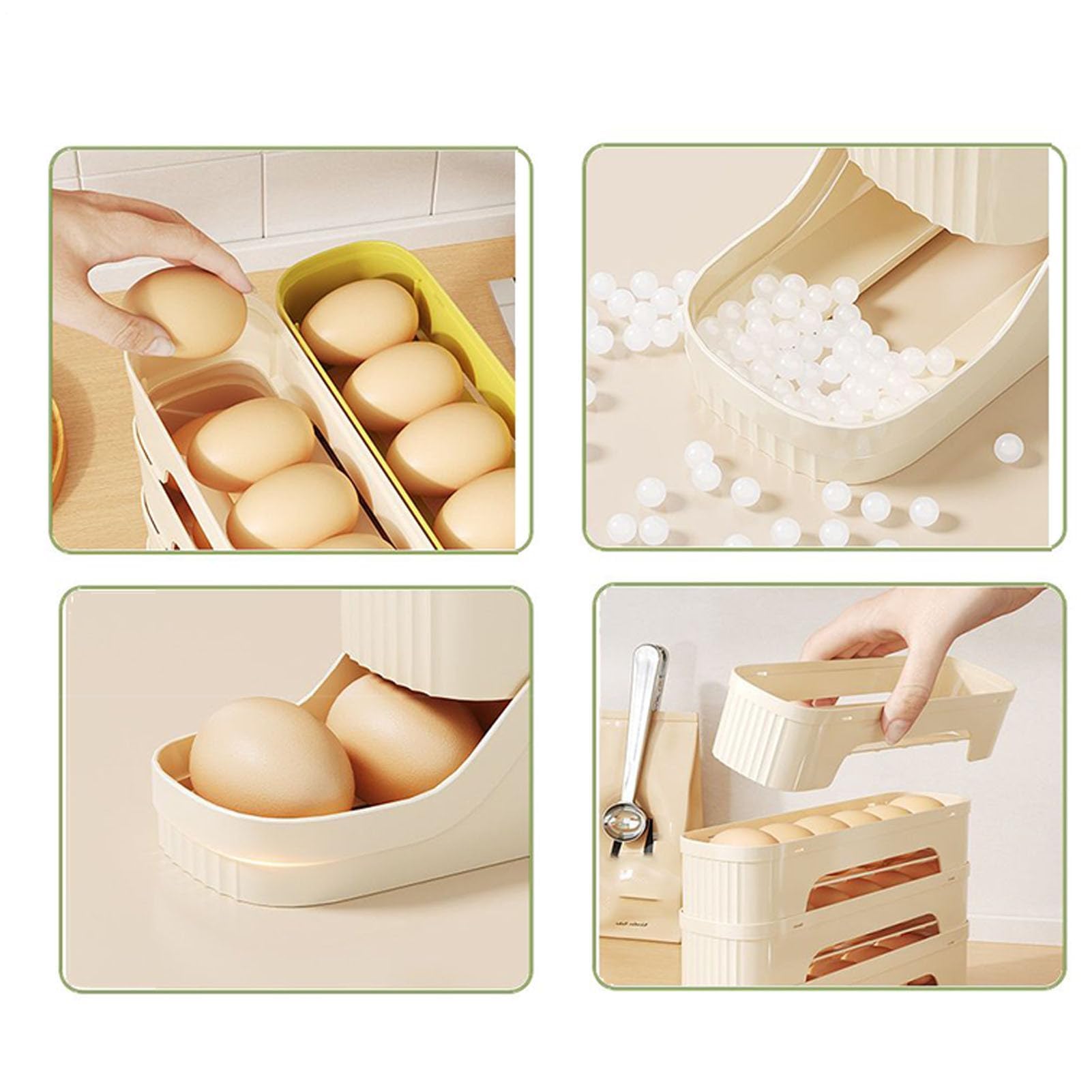 Eierrollender Eierspender für den Kühlschrank, platzsparend, stapelbar,
