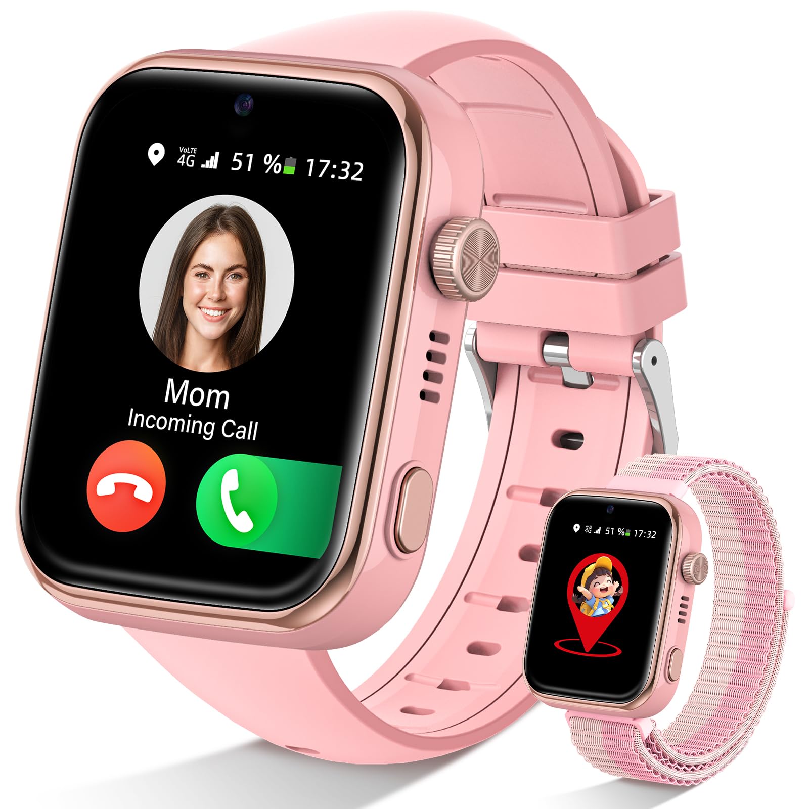 2026 Nuevo Reloj Inteligente Niño, Smartwatch Niños con Llamadas y GPS, Videollamadas/Chat de Voz/WhatsApp/WiFi/SMS/SOS/Modo Escuela/Dormir/Despertador, IP68 Reloj Niño y Niñas Rosa 4-14 Año