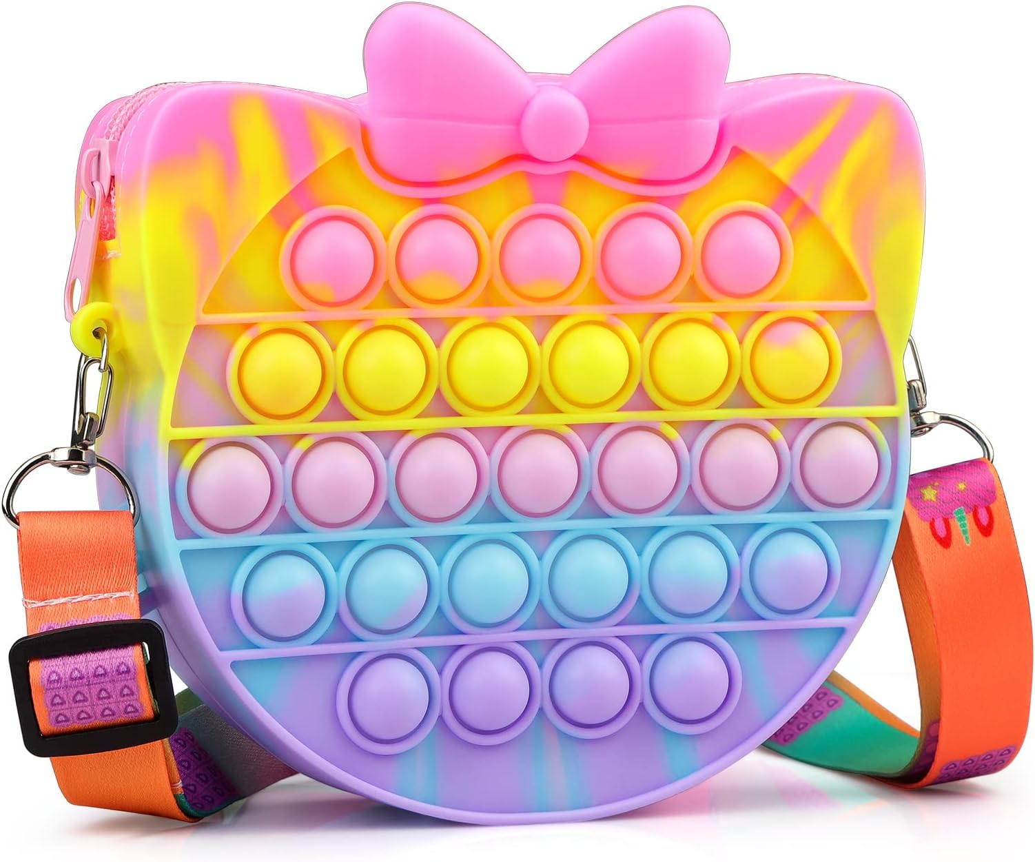 Pop Bag Fidgets Toy, 2 in 1 Rainbow Push Bubble Crossbody Popular Pop Fidget Game Purse, Popper Bucket with Adjustable Shoulder Strap for Women Girls Relieve Stress & Anxiety