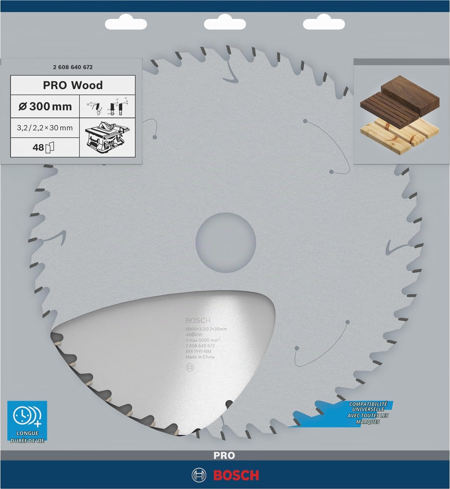 Bosch 1x Lame de scie circulaire PRO Wood pour scies sur table filaires (pour Bois résineux, Bois dur, Ø mm, Professional Accessoire Scie circulaire sur table)