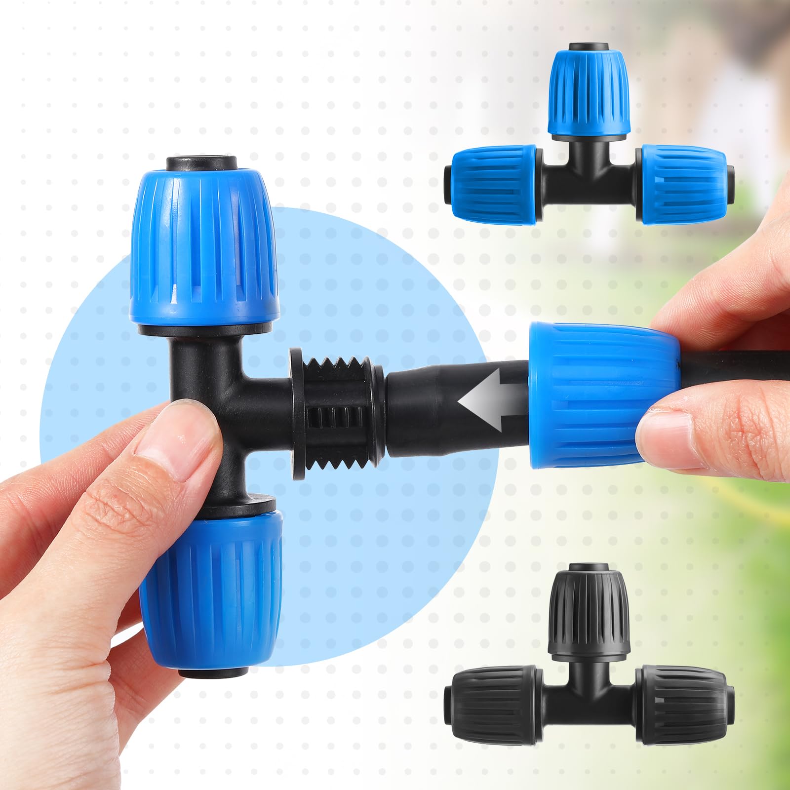 Frienda 40 tubos en T con bloqueo de riego por goteo de 1/2 pulgada (1/2 pulgada de diámetro interior x 0.6 a 0.6 pulgadas de diámetro exterior), accesorios de riego por goteo de 16 mm, piezas de