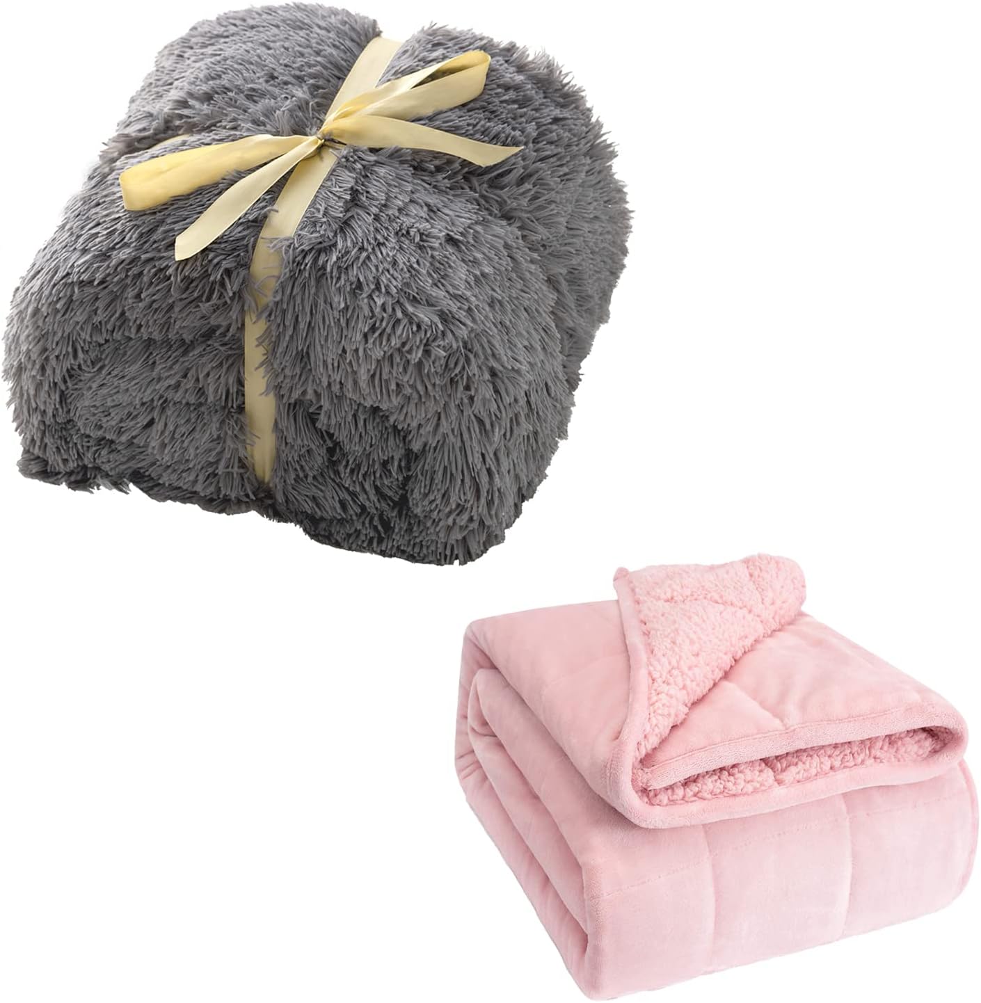 Uttermara 15 lbs Shaggy Faux Fur Weighted Blanket, Super Soft Plush Fleece and Cozy Sherpa Reverse & Sherpa Fleece Weighted Blanket, Thick Fuzzy Bed Blanket