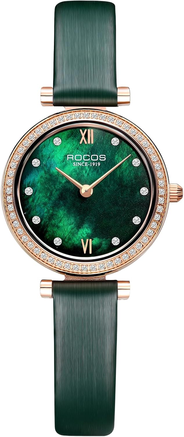 Ultra-Thin Women's Watch Green Forest Small Dial Waterproof Women's Watch Green Leather Strap Ladies Gift R0225