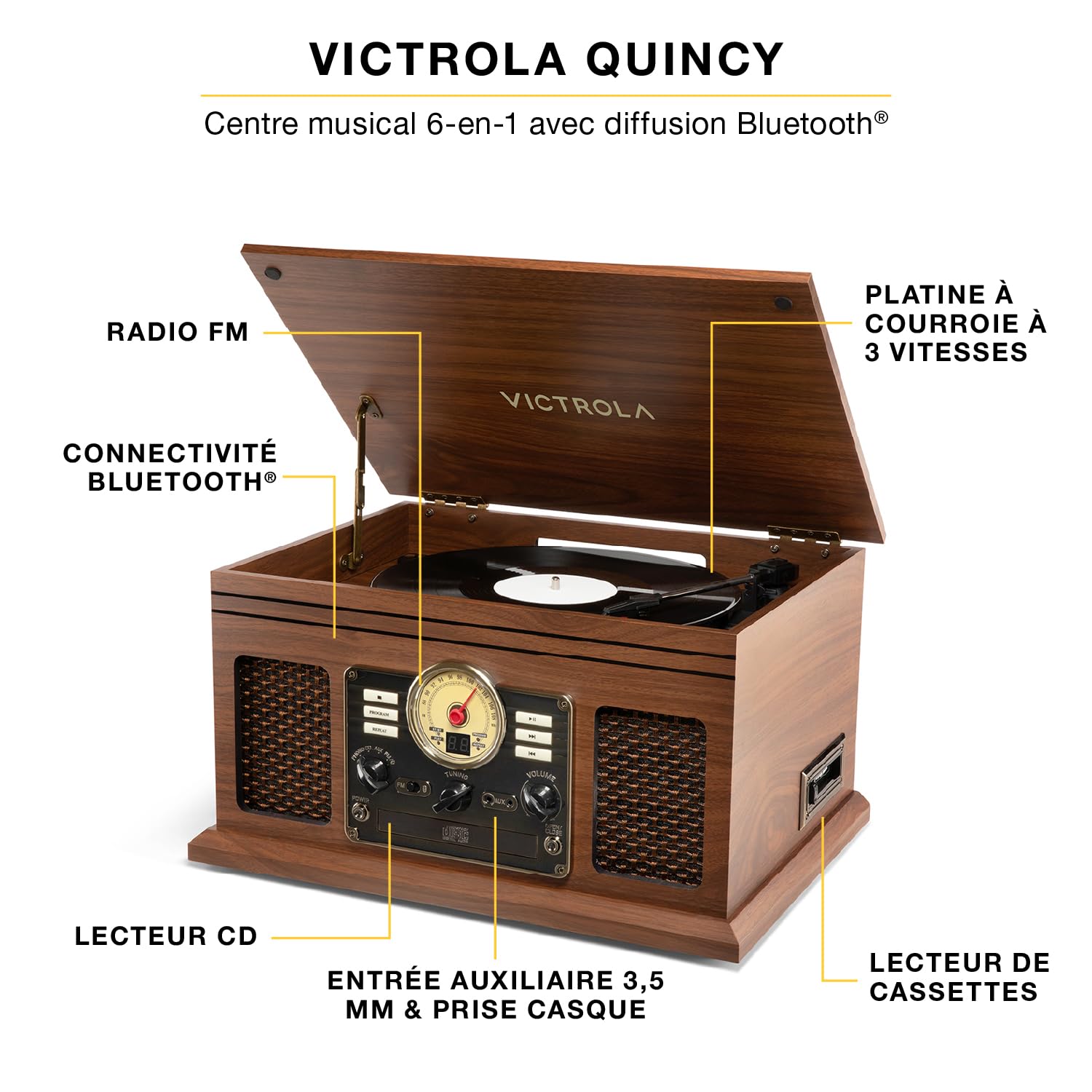Victrola Classic Chaîne Stéréo 6-in-1 Platine Vinyle Bluetooth - Acajou