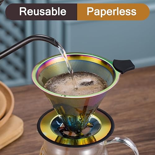 Miniatura 3 de Filtro de café reutilizable de acero inoxidable sin papel, colador de café de metal sin papel, cafetera de una sola taza, 1-4 tazas para campamento,