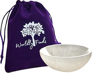 Selenite Bowl Crystal Holder - Sage Smudge Bowl, Moroccan, Polished, Hand-Carved for Cleansing, Charging Crystals, Smudgin...