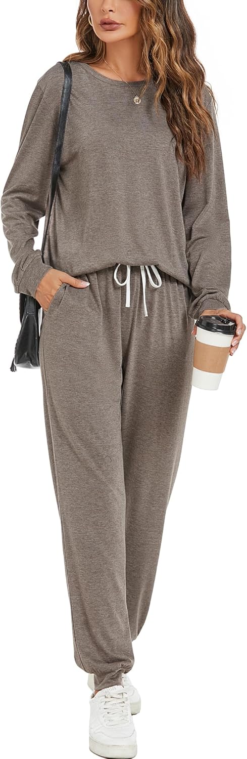 LOCUBE Women's 2 Piece Long Sleeve Pajama Set, Soft Comfy Lounge Sleepwear, Drawstring Waistband Pants with Pockets