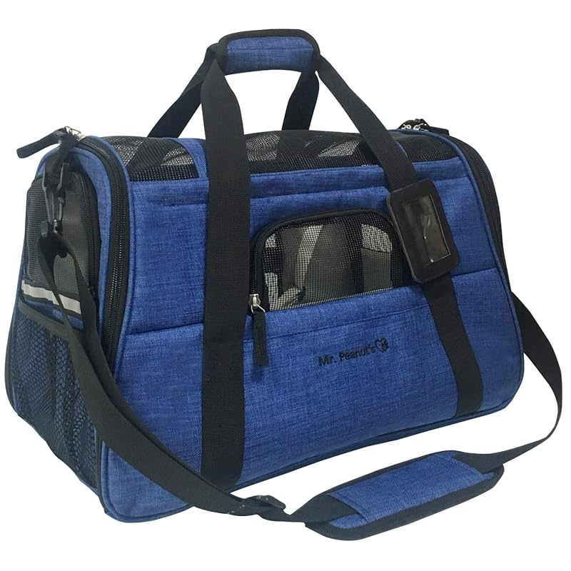 Caixa de transporte flexível para gatos e cães pequenos Mr. Peanut's com cama de fleece Deja Blue, 48,2 x 26,6 x 30,5 cm