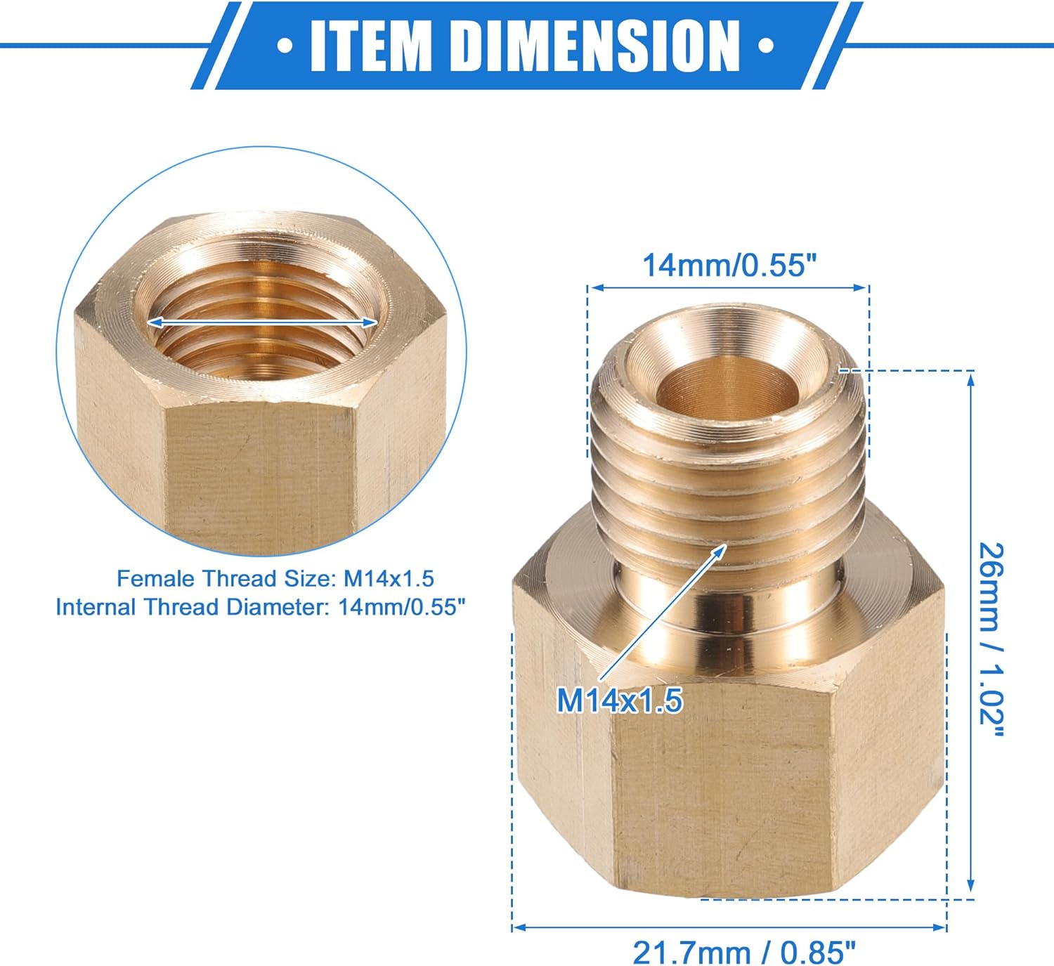 Pressure Washer Connector, M14x1.5 to M14x1.5 Male and Female Adapter Brass Screw Hose Connector Universal for Pressure Washer Quick Connect Brass Copper Tone 1pc