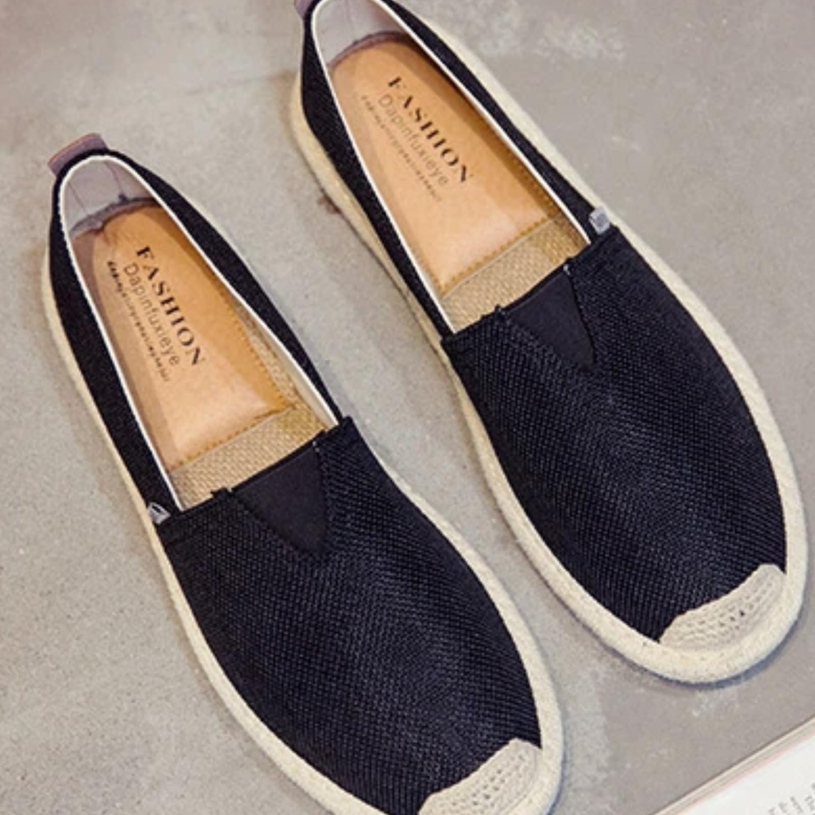 Scarpe Pescatore Uomo Estate Tela Basse Senza Lacci Casual(Nero,40)