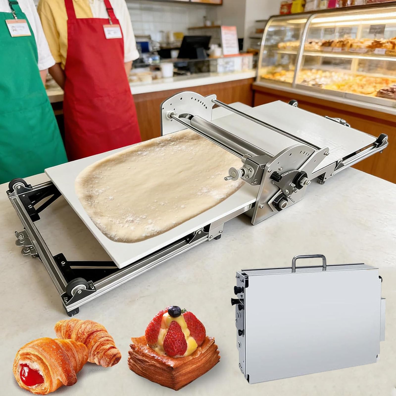 Machine à laminer la pâte Pliable avec laminoir, laminoir électrique en Acier Inoxydable pour la Maison, Machine à laminer la pâte électrique avec épaisseur réglable pour la Fabrication
