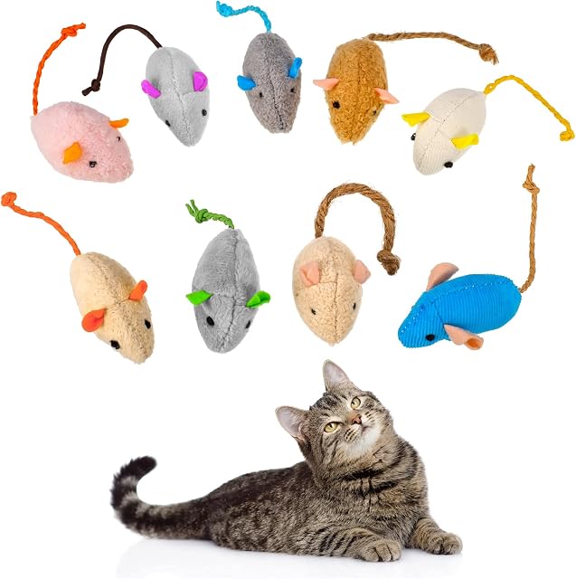Dacitiery 9Pcs Cat Catnip Mice Toys for Cat, Soft Mouse Toys Playing Chewing Teeth Cleaning Realistic Plush Toy for Cat Kitten