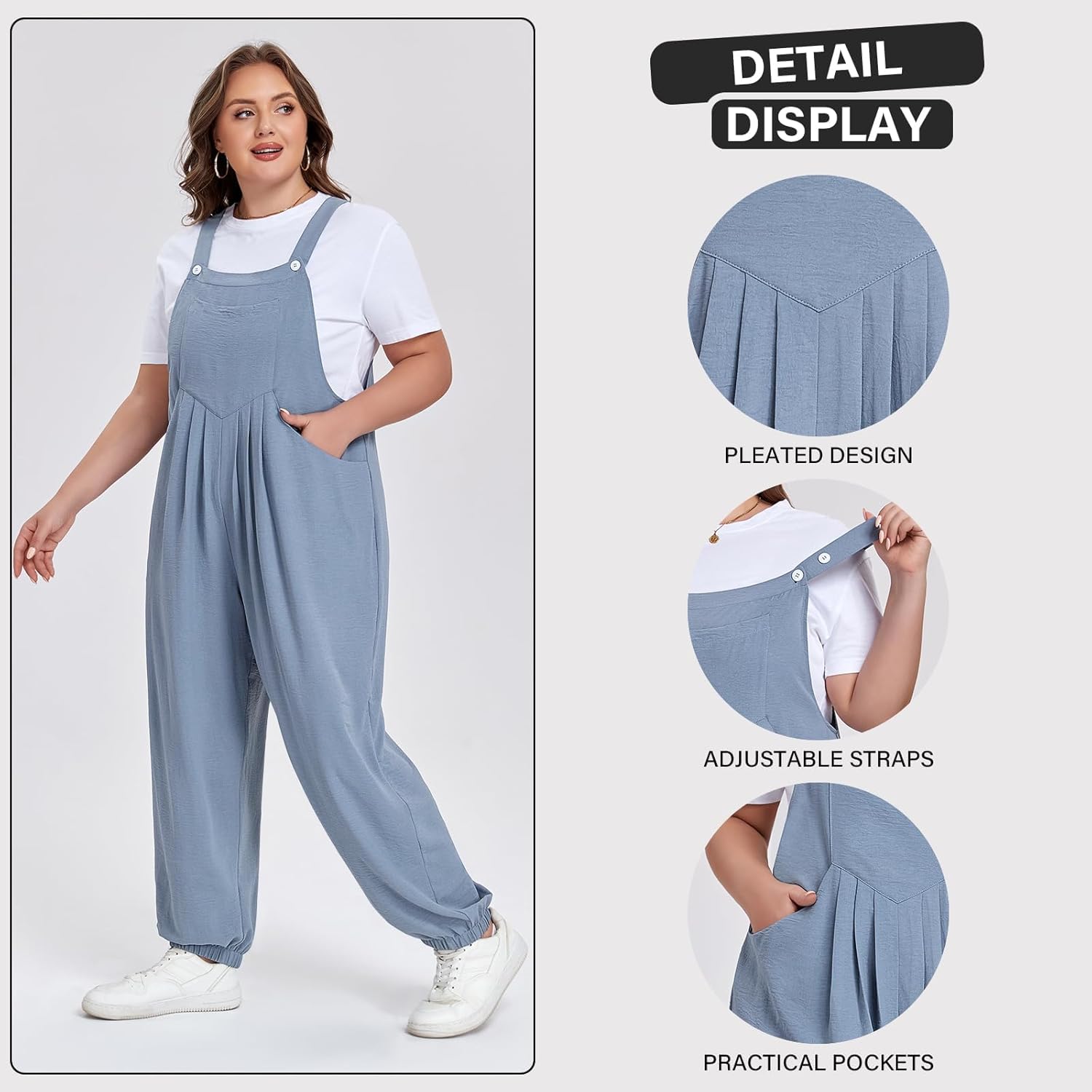 Moon Wood Women's Plus Size Overalls Loose Fit Adjustable Straps Jumpsuits for Summer Gardening Casual Daily Outings