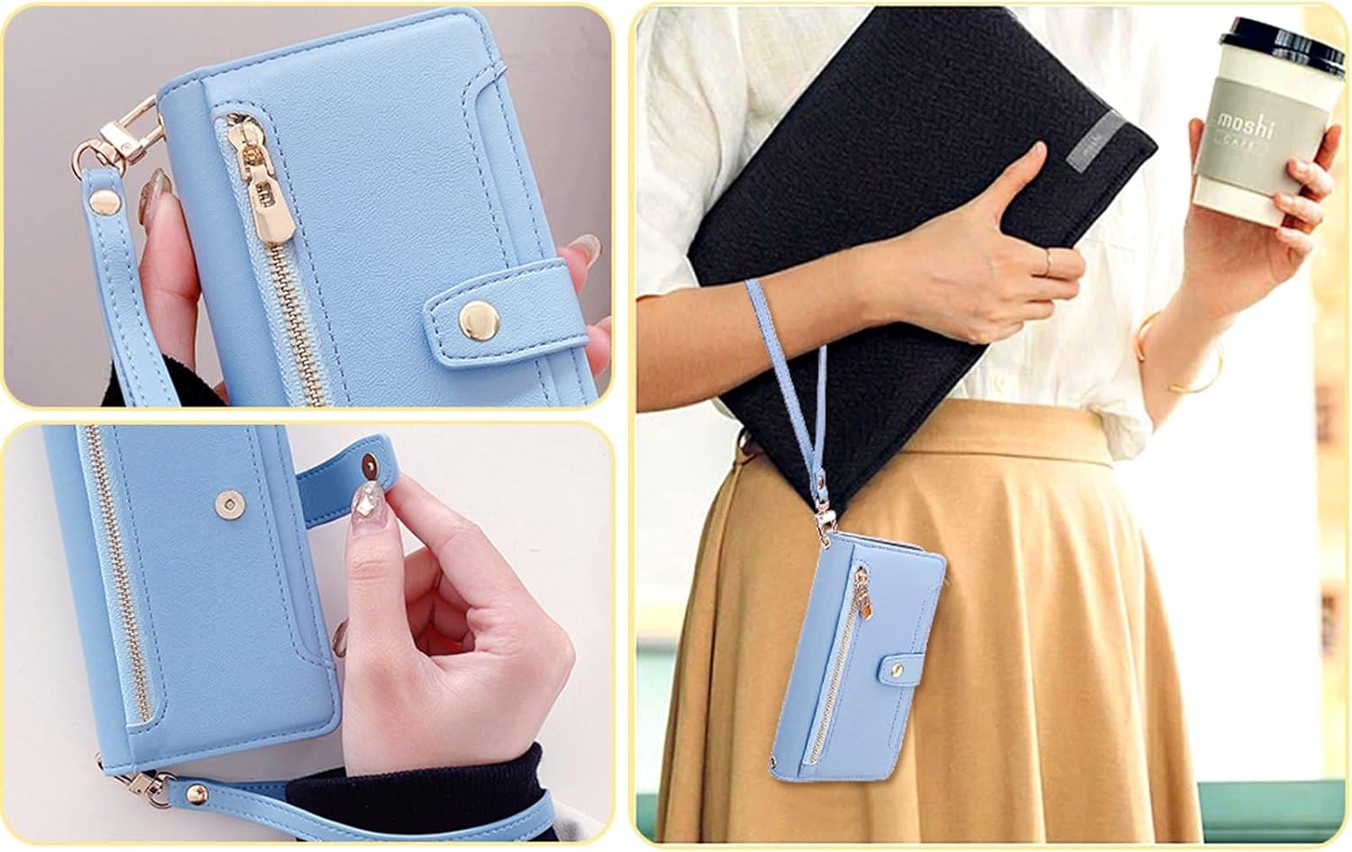 for VIVO X100 Pro Wallet Case with Card Holder, PU Leather Crossbody Magnetic Snap Flip Zipper Strap Phone Cover - Blue
