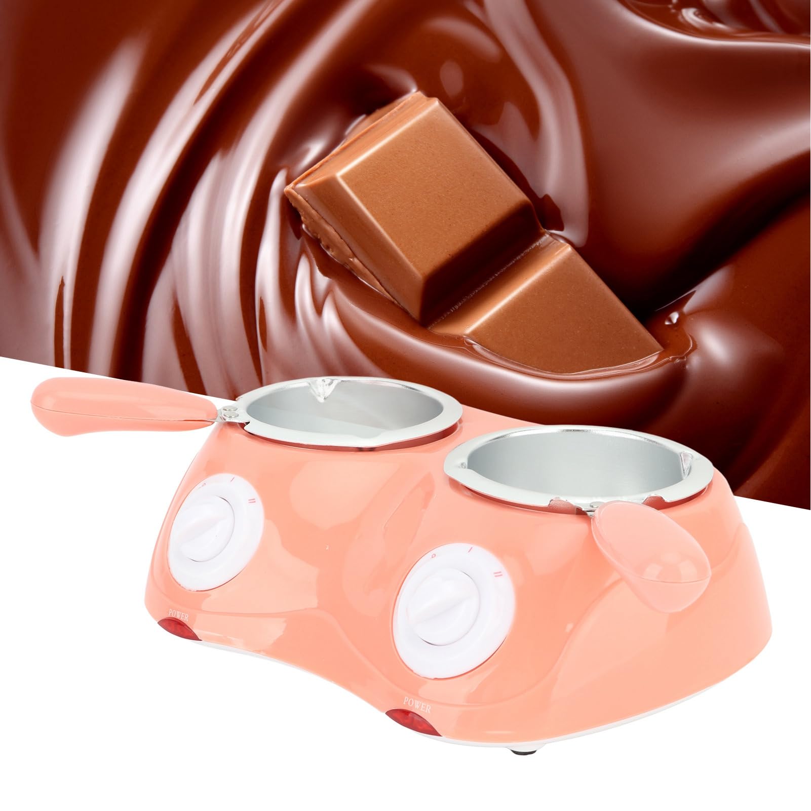 Schokoladenschmelztopf, 250ml mit Doppelschmelztopf, elektrische Doppeltopf-Schokoladenfonduemaschine, Bonbonschmelzgerät, Mini-Fondue-Bonbonhersteller für Milchkäsebutter (Rosa)