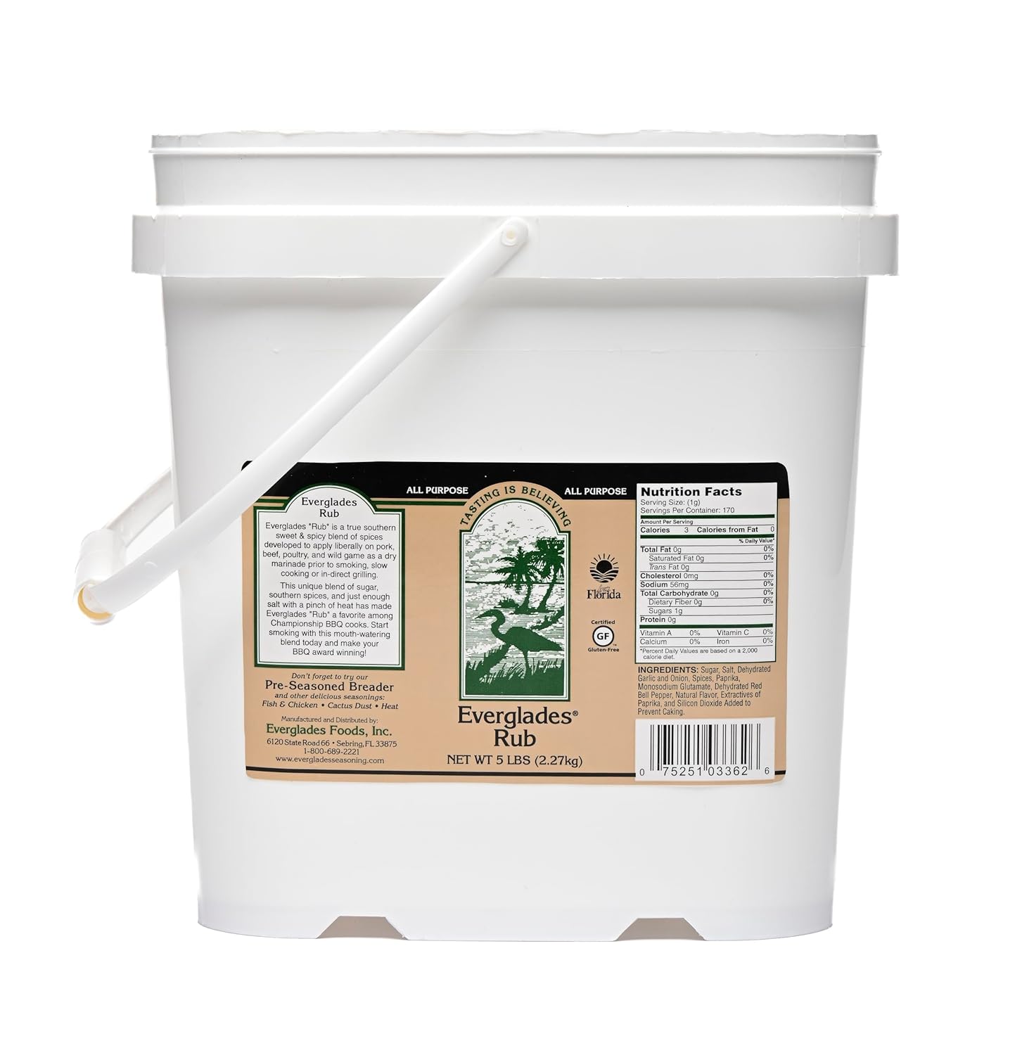 Everglades All-Purpose Rub Seasoning - Southern BBQ Seasoning for Grilling - 5 lb Bucket