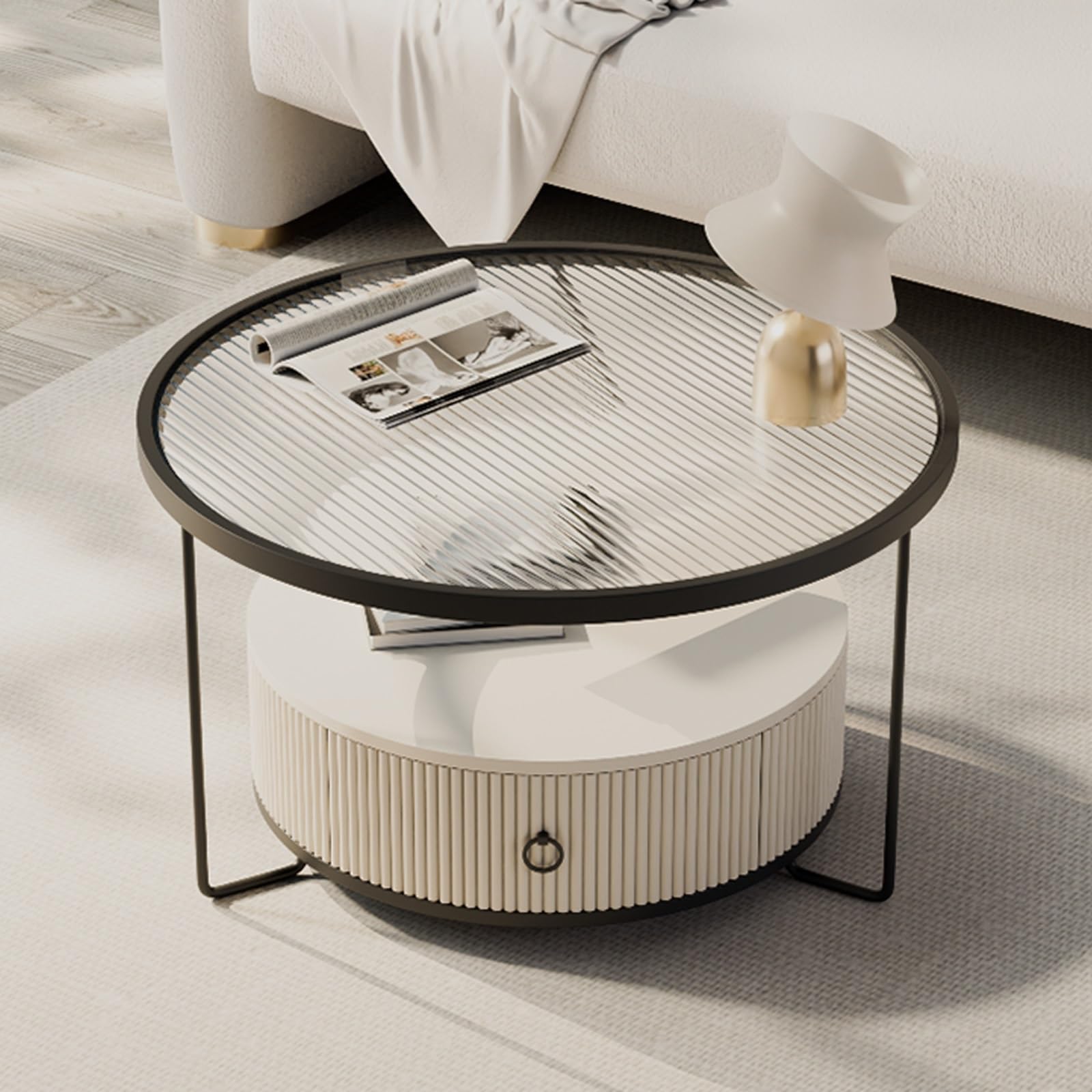Table basse ronde en verre trempé noir de 70 cm hautement résistante