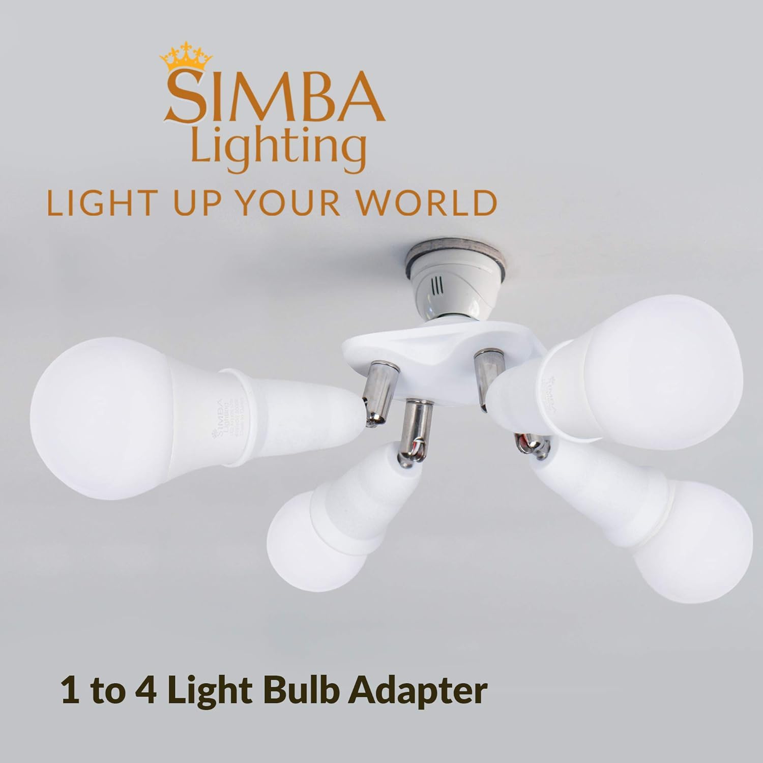 Simba Lighting E26 Light Bulb Socket Adapter Splitter to 4 Heads White Finish with Fully Adjustable Angles for Wide Coverage, Indoor and Outdoor Use for Ceiling Light or Lamp, Medium Screw Base