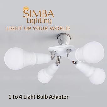 Simba Lighting E26 Light Bulb Socket Adapter Splitter to 4 Heads, White | Fully Adjustable Angles for Wide Coverage, Indoor and Outdoor Use for Ceiling Light or Lamp, Medium Screw Base