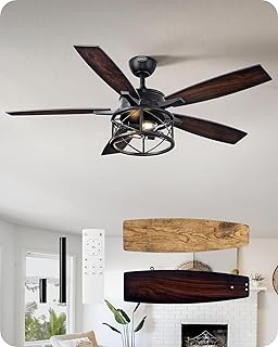 EDISHINE 52" Farmhouse Ceiling Fans with Lights, 10%-100% Dimmable, Remote Control, 5 Wood Blades, 1/2/4/6H Timer, 6 Speeds Reversible DC Motor, Rustic Ceiling Fan for Bedroom Living Room, UL Listed