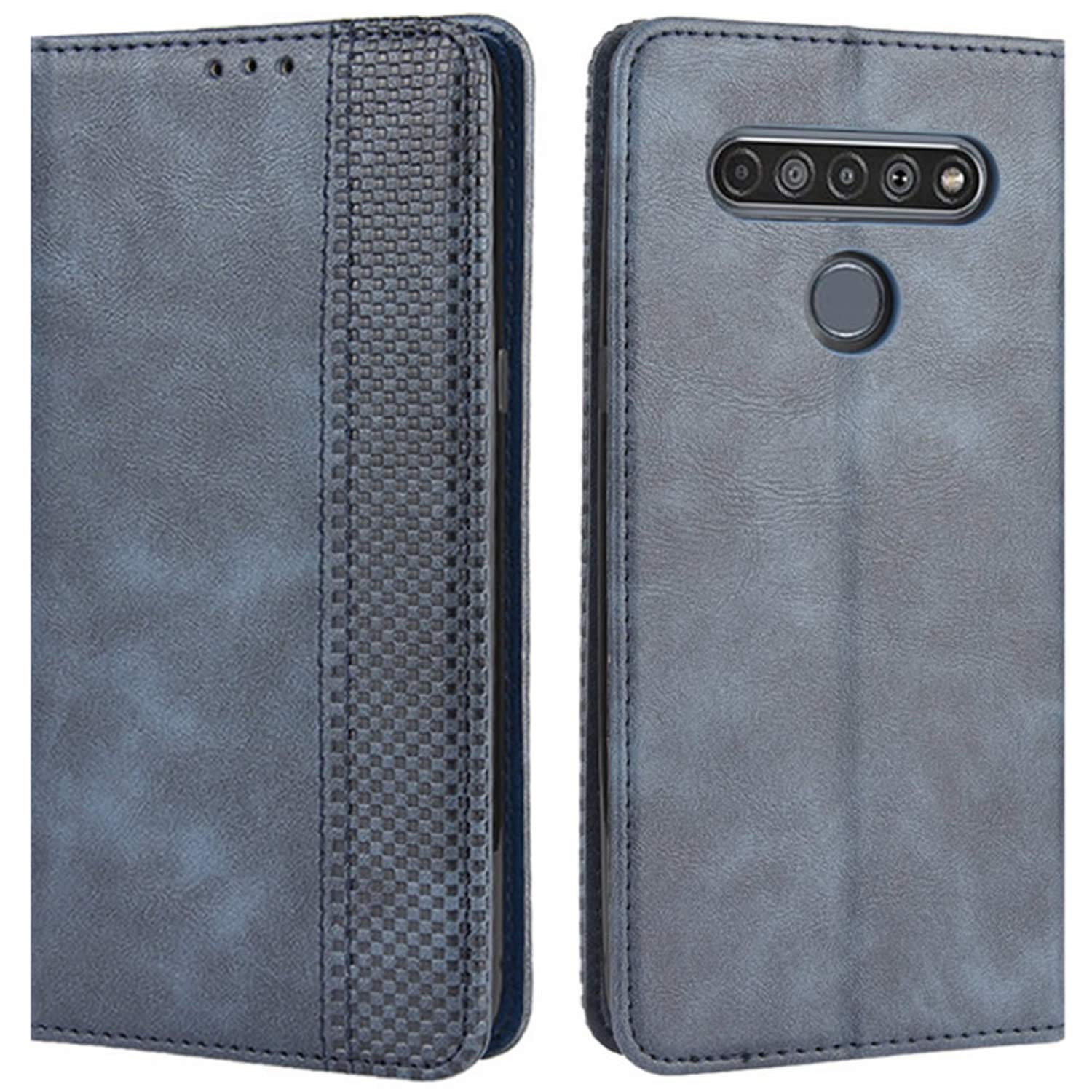 HualuBro Cover per LG K61, Flip Cover a Libro in Retro PU Pelle Magnetica Antiurto Case Portafoglio Custodia per LG K61 Cover (Blu