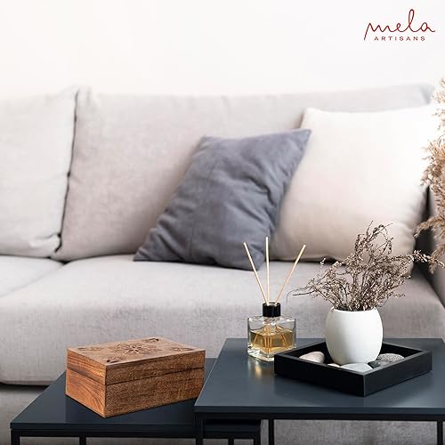 Miniatura 7 de Mela Artisans Caja de recuerdo de madera Memoria de madera de mango quemado Caja de almacenamiento de fotos con tapa con bisagras Caja