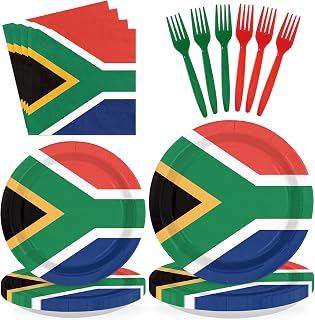 96Pcs South Africa Flag Party Supplies Patriotic Festival Plates and Napkins South Africa Themed Disposable Paper Tableware Set for Sports Events Birthday Party Decorations Serves 24