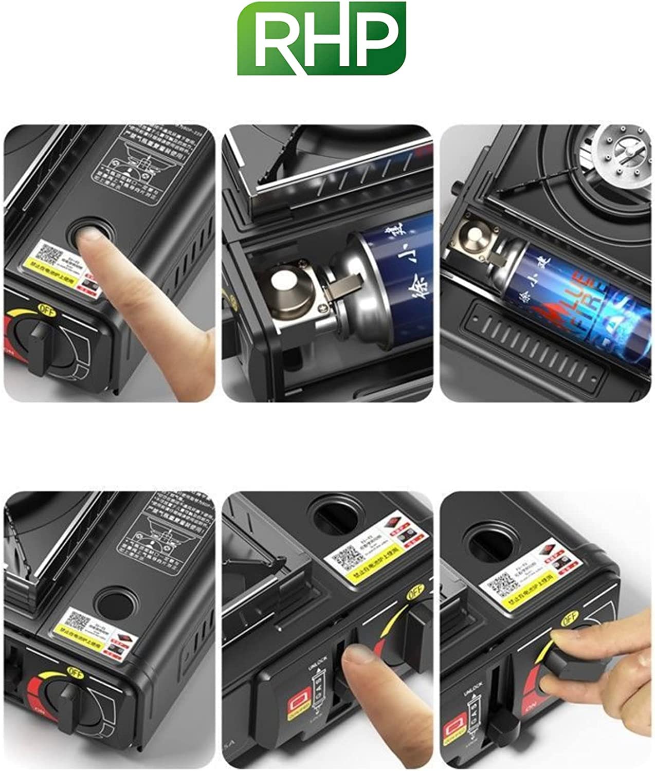 RHP Réchaud à gaz d'extérieur - Pour camping, voyage, vacances, randonnée, pique-nique, jardin - Avec mallette pratique - Jusqu'à 30 % de consommation de gaz en moins