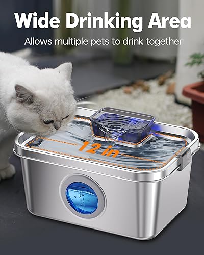 Miniatura 4 de Fuente de agua para perros de 2 galones, fuente de agua de acero inoxidable para perros grandes, múltiples gatos, fuente de agua para mascotas con