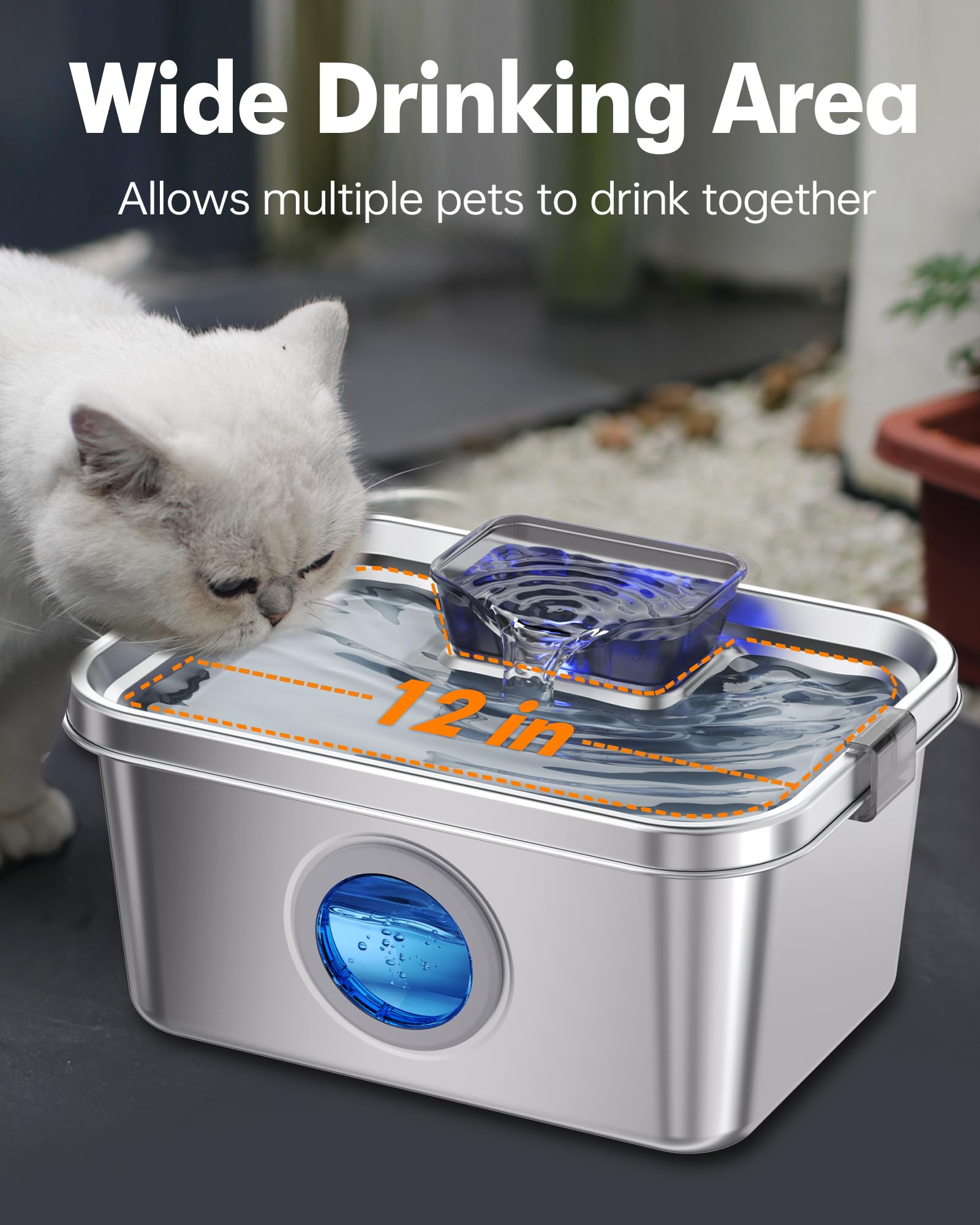 Dog Water Fountain 2 Gal, Stainless Steel Dog Water Fountain for Large Dogs Multi-Cats, Pet Water Fountain with Big Window, Super-Quiet Pump, Indoor Automatic Dog Water Bowl Dispenser Fountain Filters - image 6