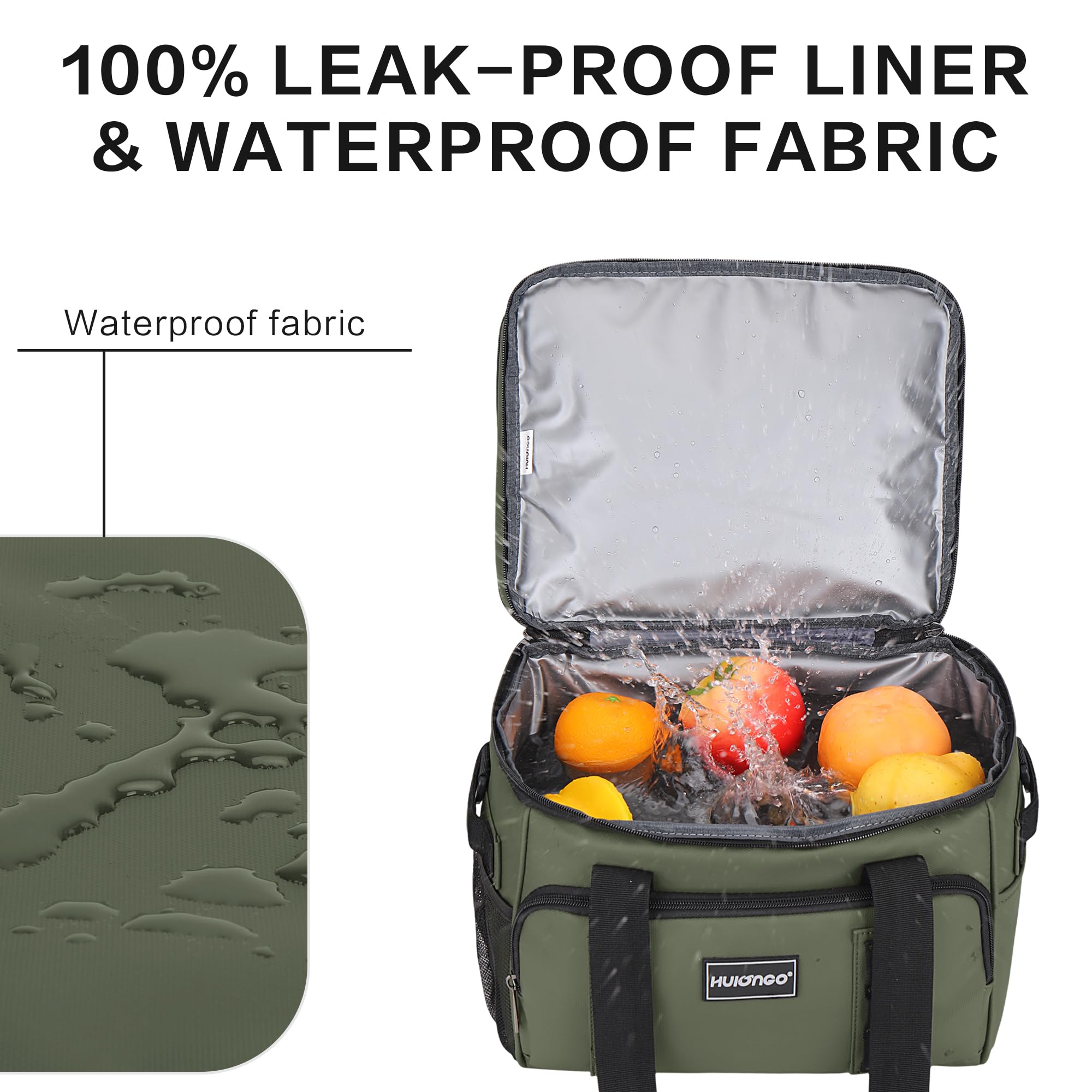 Hulongo Borsa termica per il pranzo, 20 l, 30 lattine, verde | Borsa refrigerante per ghiaccio, morbida per auto, viaggi, attività all'aperto