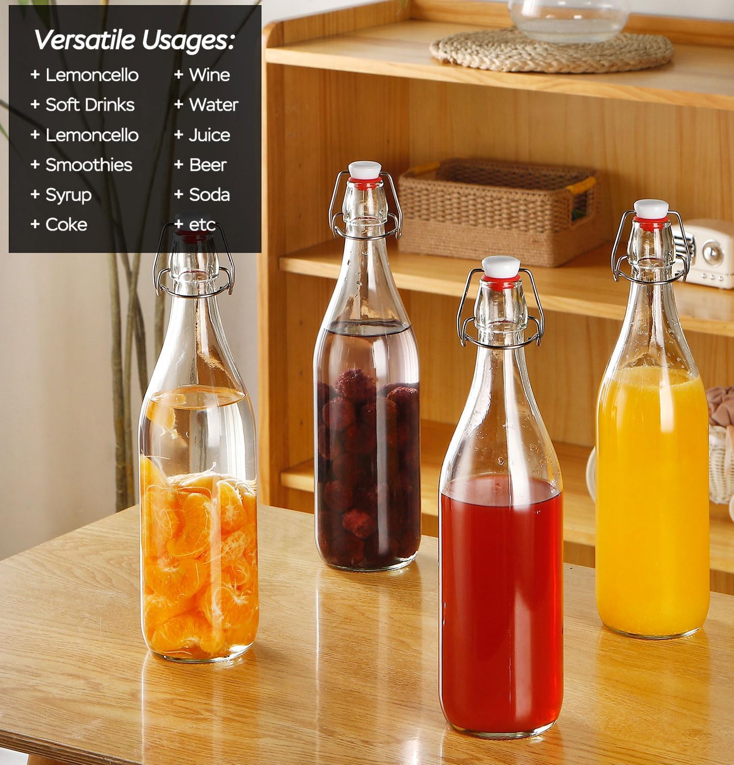 1 Pack Flip Top Glass Bottle 32 oz,Swing Top Glass Bottles 32 oz,kombucha bottles with Stoppers for Home Brewing,2nd Fermentation,Kefir,Vanilla Extract,Juice,Tea,Beverages,Soda,Oils,Vinegar