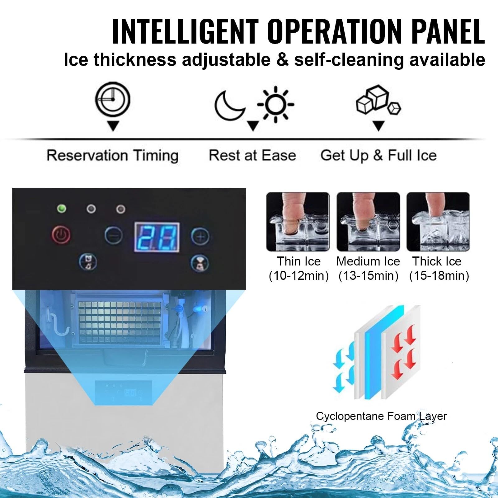Macchina del Ghiaccio Professionale 60kg/24H, Fabbricatore di Ghiaccio da Tavolo Commerciale con Schermo LCD, Ideale per Casa, Ufficio, Ristorante, Bar e Caffetteria