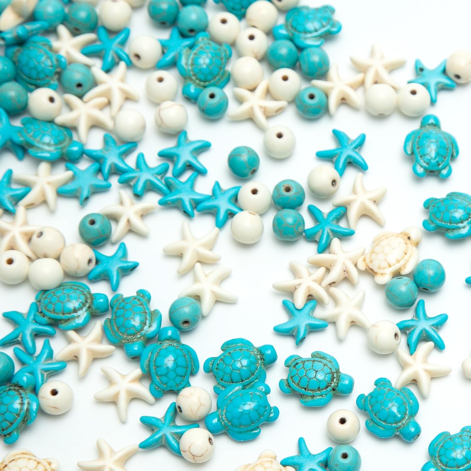218Pcs Turquoise Beads Sea Turtle Charms Blue White Beads Synthetic Turquoise Beads Summer Ocean Starfish Beads for Jewelry Making DIY Bracelets Necklace Supplies - Image 2